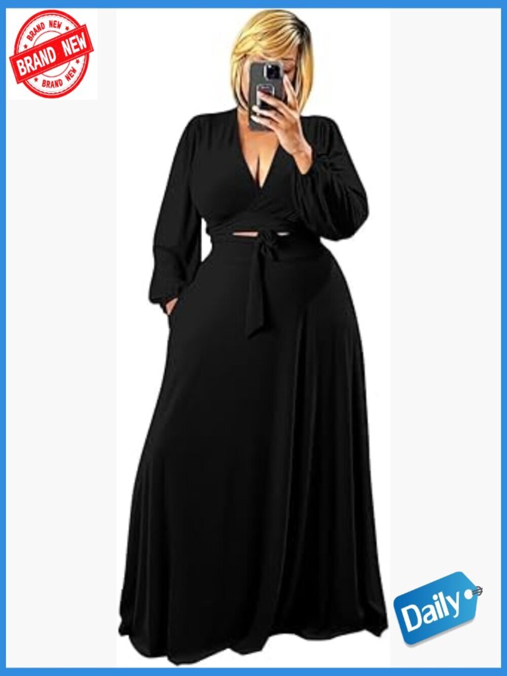 Plus Size 2 Piece Outfit Wrap Crop Top Maxi Skirt Set
